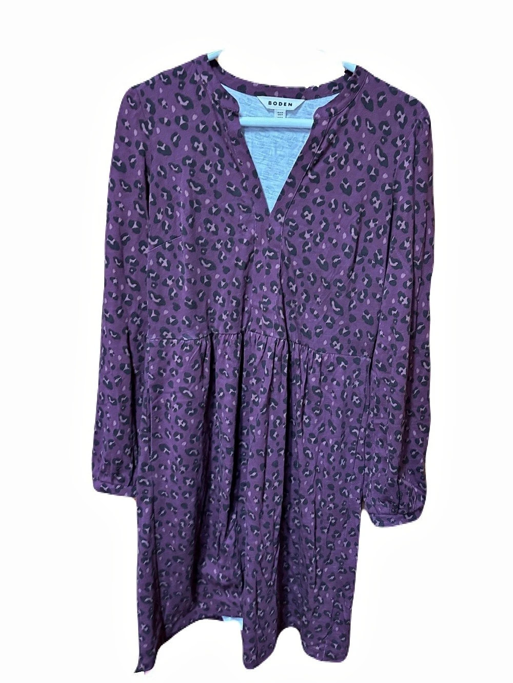 Boden Purple and Black Leopard Print Mini Dress Medium